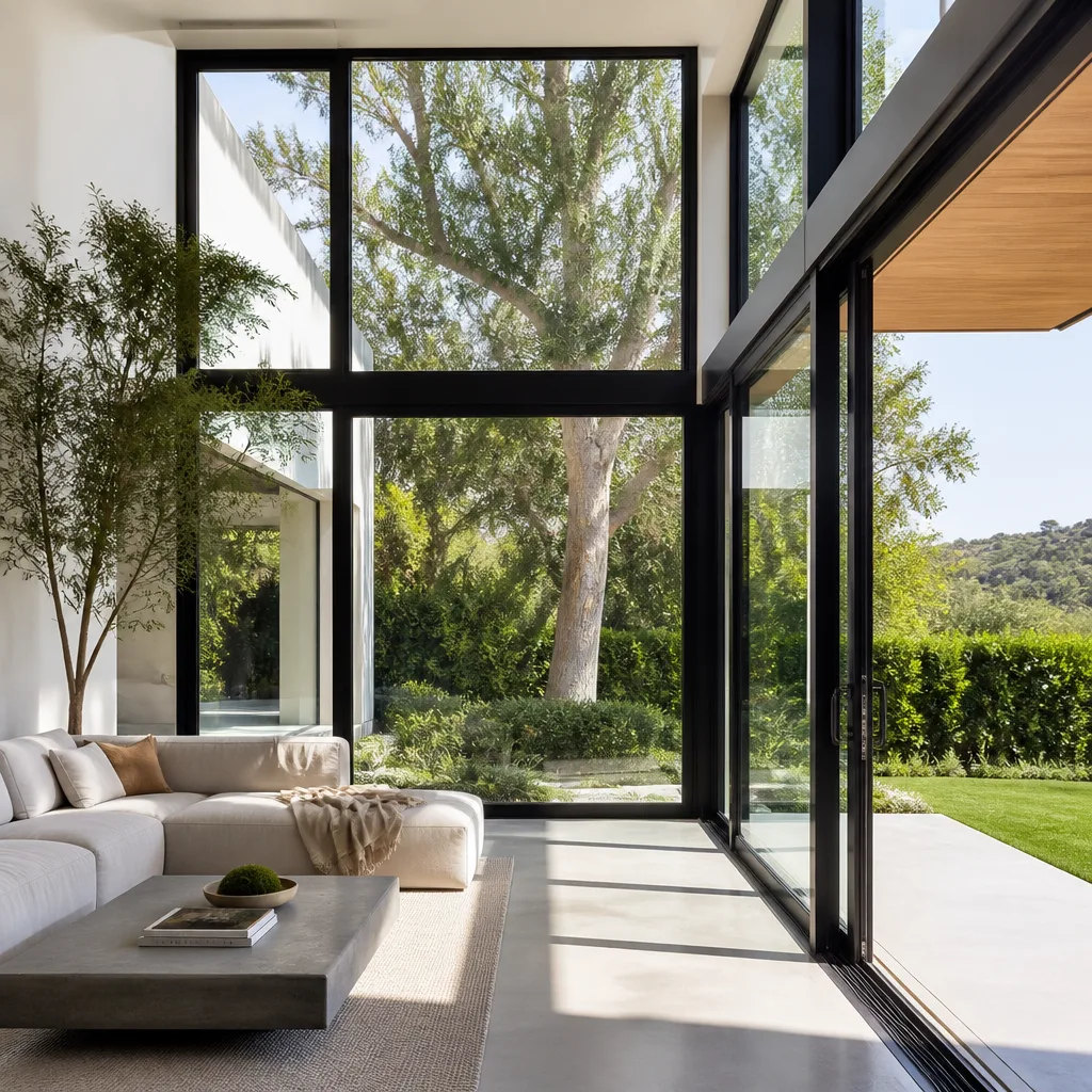 Modern floor-to-ceiling window installation in a contemporary living room